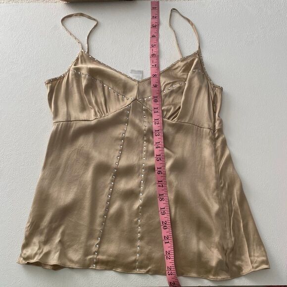Calvin Klein Satin Studded Cami Top Womenβs Size 4 Nude Beige Spaghetti Strap Ta - Picture 5 of 6